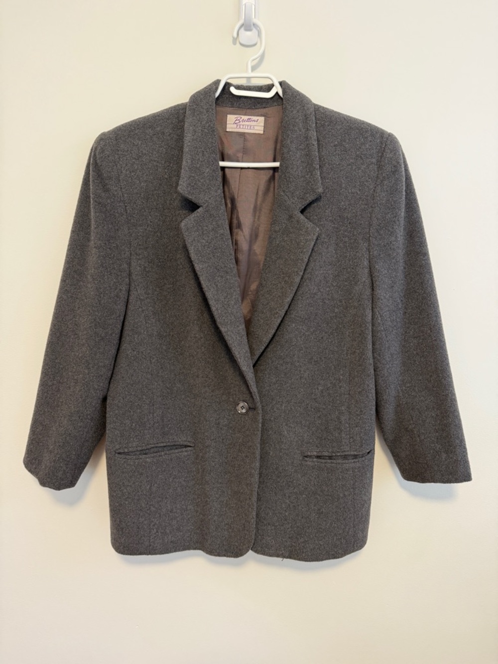 Brettons Petite Classic Vintage Charcoal Gray Single-Button Wool Blazer